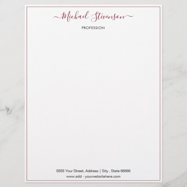 Simple Personalised Name Info Address Letterhead (Front)