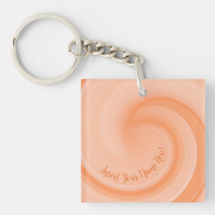 Simple Personalised Name Peach Twirl, Wave Art Key Ring