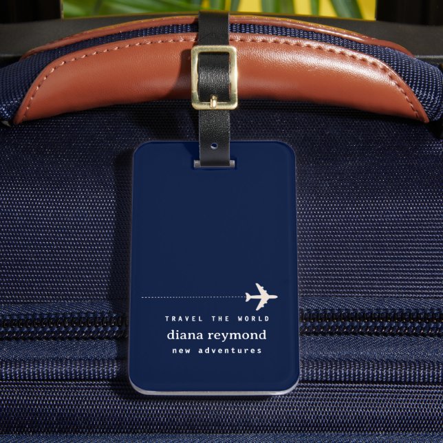 Simple Personalised Navy Blue Luggage Tag (Front Insitu 2)