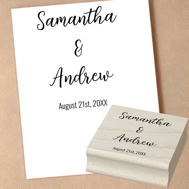 Simple Personalised Newlyweds and Wedding Date Rubber Stamp (Cherished Memories Forever: Personalized wedding stamp with names & date, exuding minimal elegance.)