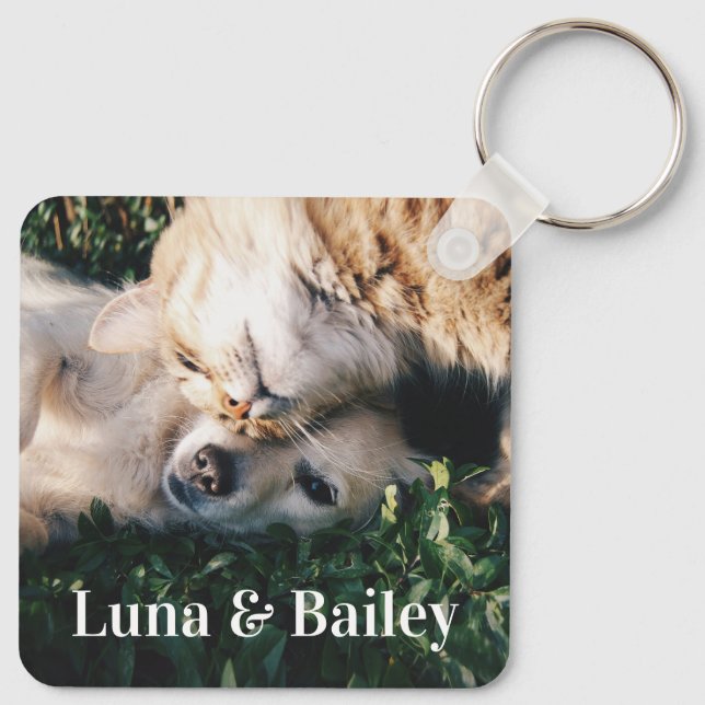Simple Personalised Pet 2 Photos  Key Ring (Back)