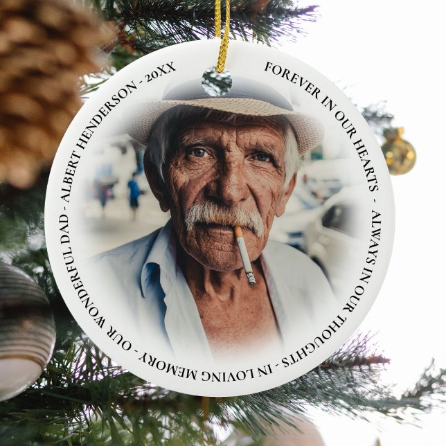Simple Personalised Photo Memorial Christmas Ceramic Ornament (Creator Uploaded)