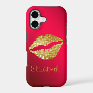 Simple Personalised Red Glitter Gold Lips