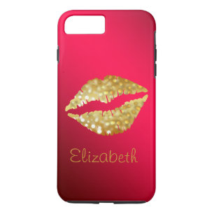 Simple Personalised Red Glitter Gold Lips iPhone 8 Plus/7 Plus Case