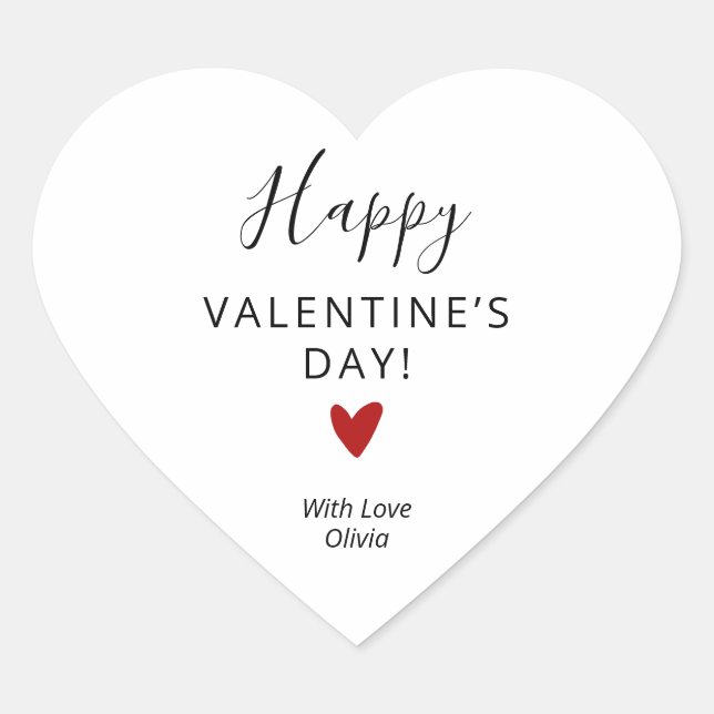 Simple Personalised Red White Valentines DAY  Heart Sticker (Front)