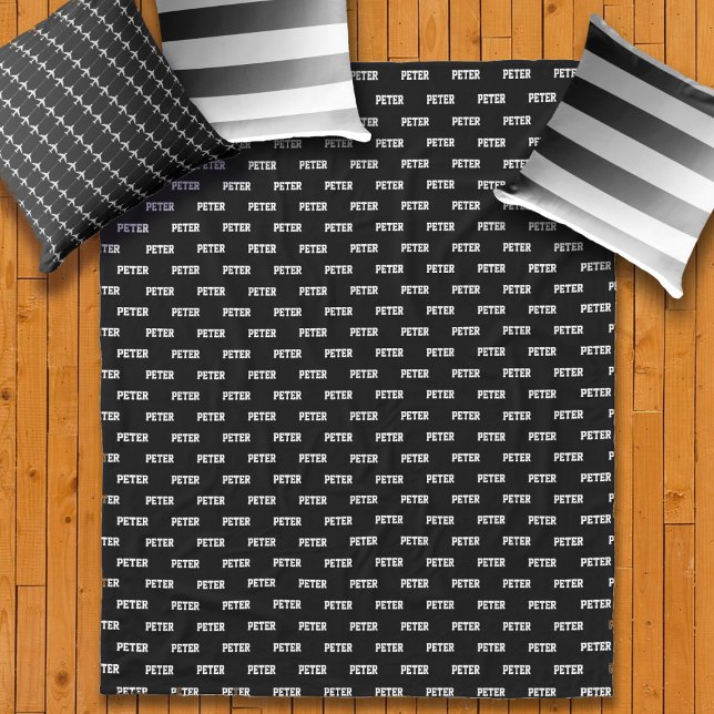 Simple Personalised Repeating Name on Black Fleece Blanket (Creator Uploaded)