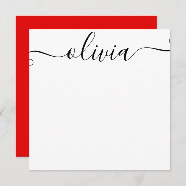 Simple Personalised Signature Script Red Note Card (Front/Back)