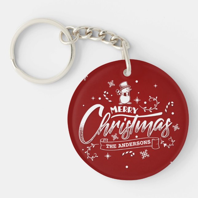 Simple Personalised Snowman Christmas Keychain (Front)