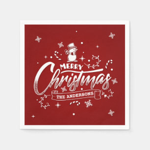 Simple Personalised Snowman Christmas   Napkin