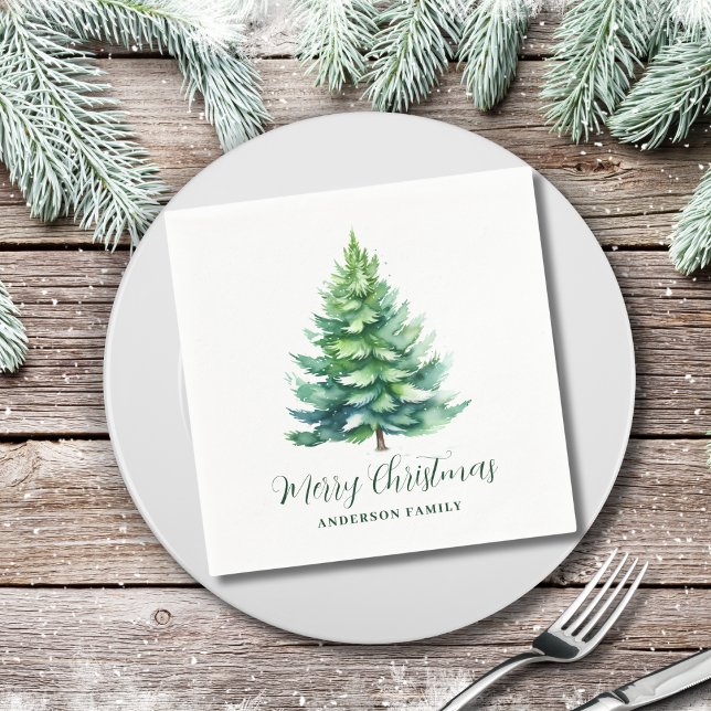 Simple Personalised Tree Christmas  Napkin (Creator Uploaded)