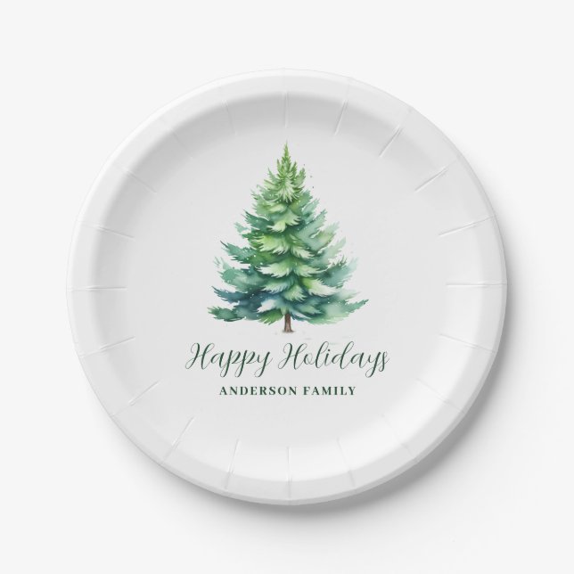 Simple Personalised Tree Christmas Paper Plate (Front)
