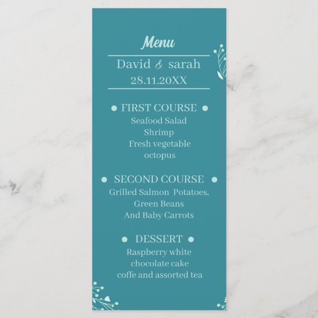 Simple Personalised Wedding Dinner Menu (Front)