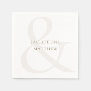 Simple Personalised White Gold tex Wedding Napkins