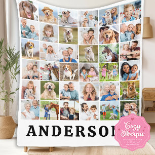Simple Personalized 36 Photos Collage Cute Family  Sherpa Blanket