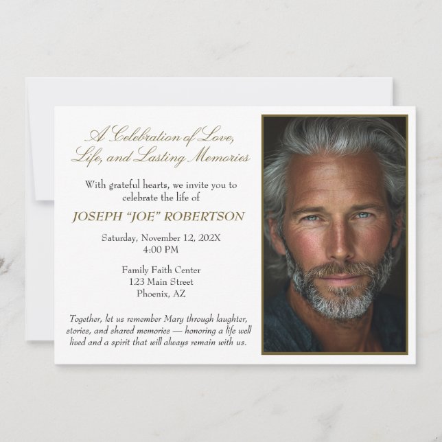 Simple Personalized Celebration of Life Invitation (Front)