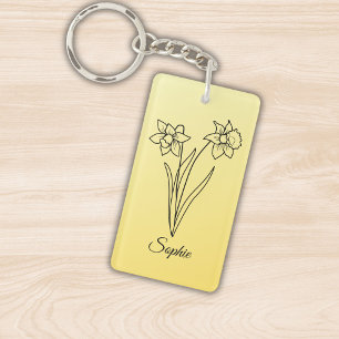 Simple Personalized March Birth Flower Daffodil Key Ring