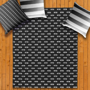 Simple Personalized Repeating Name on Black Fleece Blanket