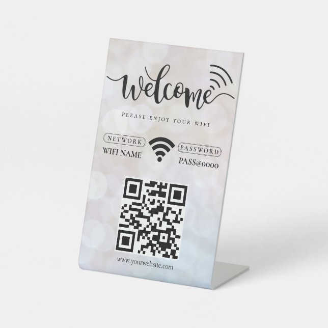 Simple Personalized Wifi Network QR code Password  Pedestal Sign (Front)