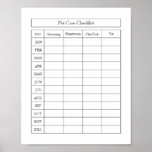 Simple Pet Care Chcklist Log Poster Paper (Matte)