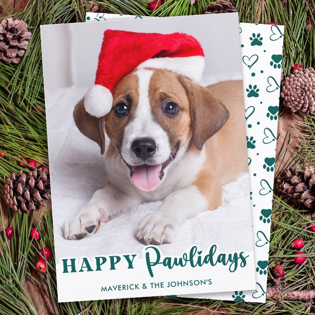 Simple Pet Dog Personalised Photo Happy Pawlidays Holiday Card (Creator Uploaded)