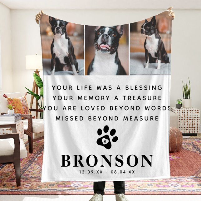 Simple Pet Loss Memorial Quote & Photo Collage Fleece Blanket (Creator Uploaded)