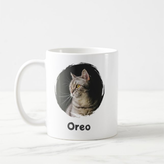 Simple Pet Name Minimalist Cat Lovers White Coffee Mug (Left)