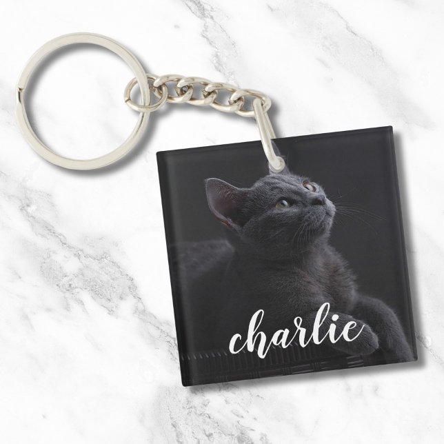 Simple Pet Photo Cat Name Key Ring (Pet Photo Keychain)
