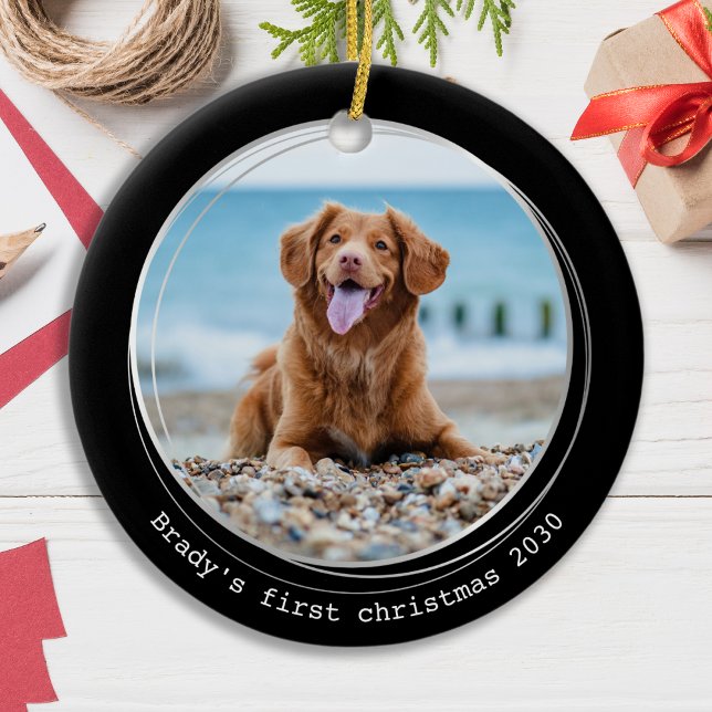 Simple Pet Photo Personalised Dog Lover Christmas Ceramic Ornament (Creator Uploaded)