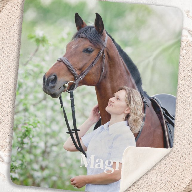 Simple Pet Photo Personalised Picture Horse Lover Sherpa Blanket (Creator Uploaded)