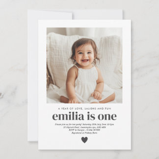 Simple Photo 1st Birthday Girl Invitation