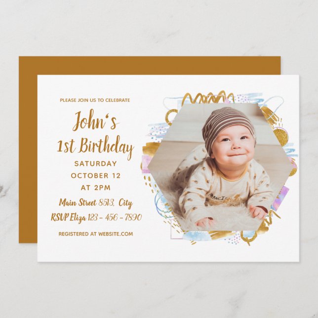 Simple Photo 1st Birthday Invitation (Front/Back)