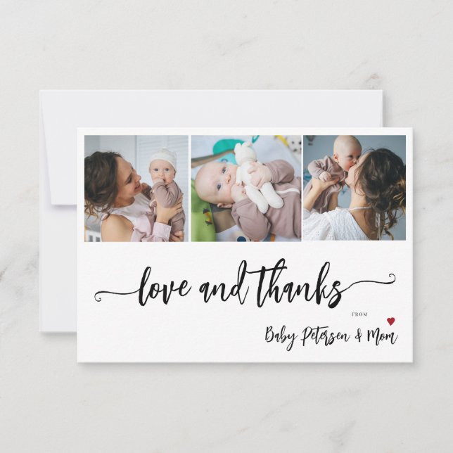 Simple photo 3 collage elegant baby shower thank you card (Front)