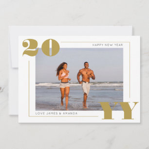 Simple Photo and Bold Gold 2024 New Year Holiday Card