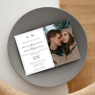 Simple Photo and Monogram White Wedding Invitation