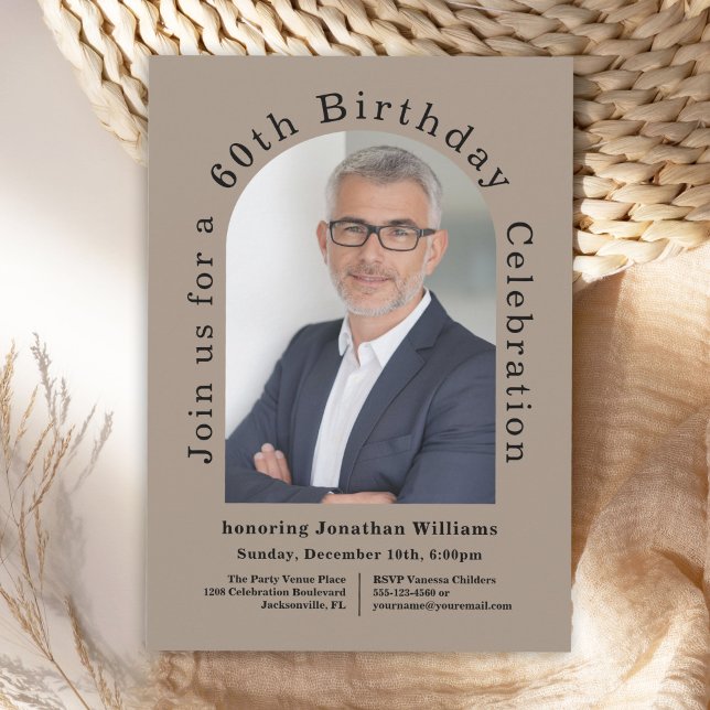 Simple Photo Arch 60th Birthday Party Invitation (Order this popular 60th birthday invitation as printed invites or digital download!)