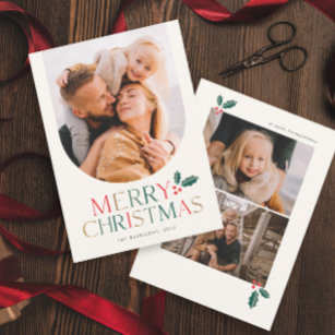 Simple Photo Arch Colourful Merry Christmas Holiday Card