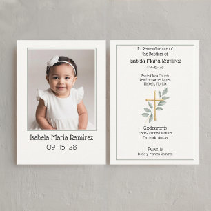 Simple Photo baptism baby girl remembrance card