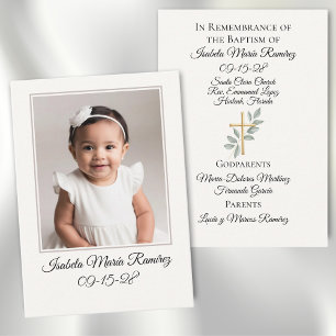 Simple Photo baptism baby girl remembrance card