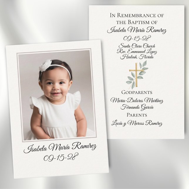 Simple Photo baptism baby girl remembrance card (Creator Uploaded)