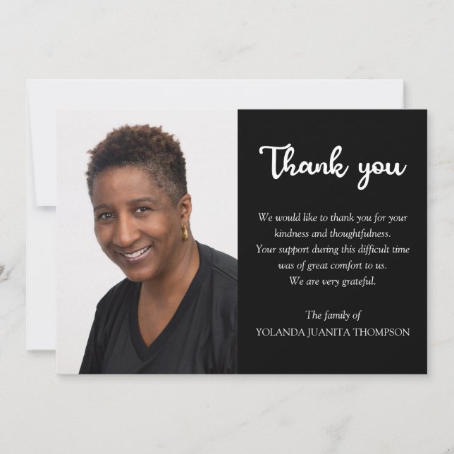 Simple Photo Bereavement Funeral Sympathy Memorial Thank You Card (Front)