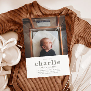 Simple Photo Birth Announcement   Boy's Birth