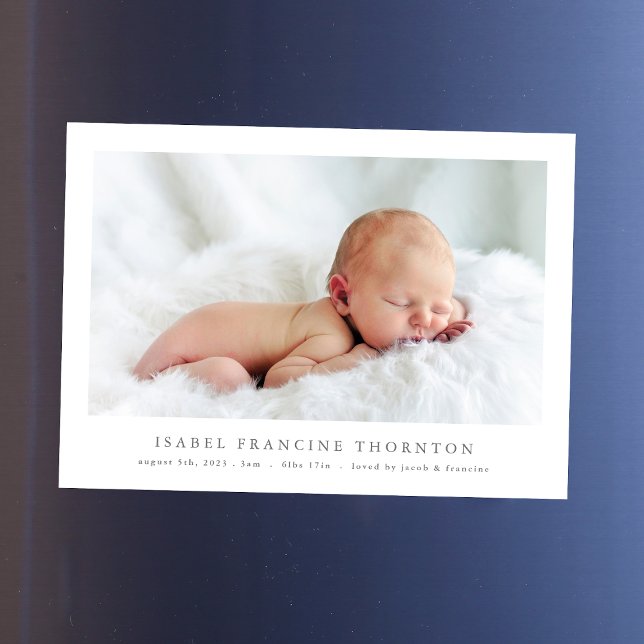 simple photo birth announcement magnetic card (Creator Uploaded)