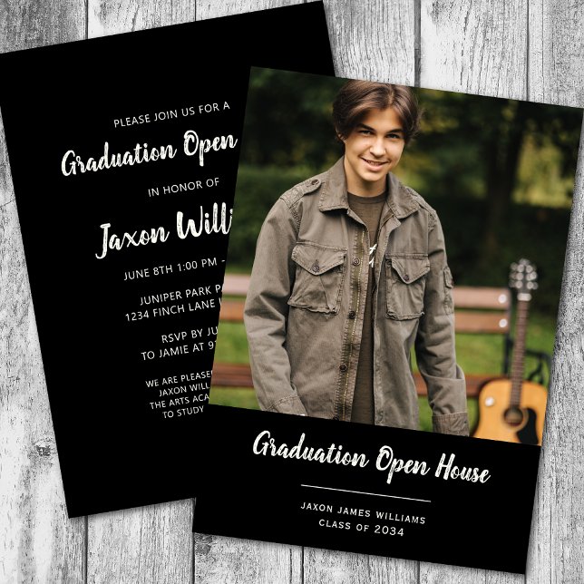 Simple Photo Black Graduation Open House Invitation (Creator Uploaded)