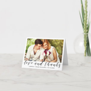 Simple Photo Black Script White Wedding Thank You Card