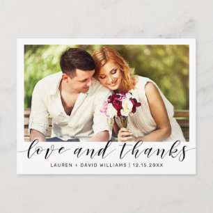 Simple Photo Black Script White Wedding Thank You Postcard