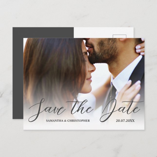 Simple Photo Black & White Save the Date Wedding   Postcard (Front/Back)