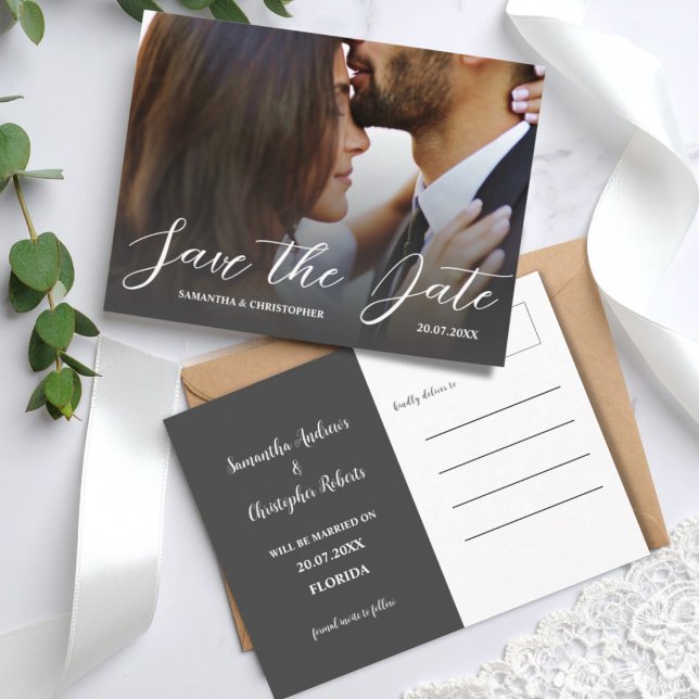Simple Photo Black & White Save the Date Wedding   Postcard (Creator Uploaded)