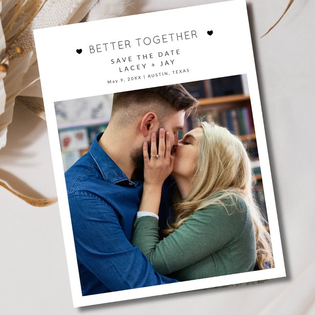 Simple Photo Black White Wedding Save the Date Announcement Postcard (Photo Modern Black and White Save the Date)