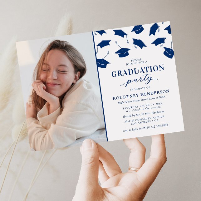 Simple Photo Blue Graduation Party Invitations (Creator Uploaded)