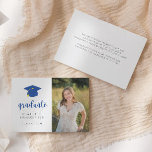 Simple Photo Blue & White Graduation Announcement